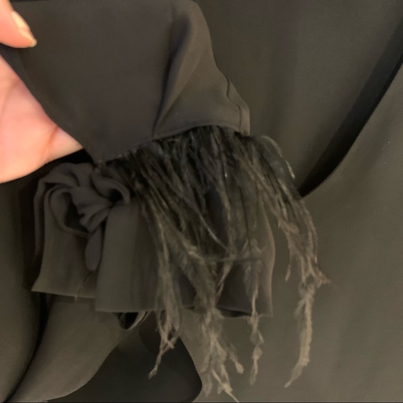 Italian made Black Long Sleeve Blouse with Feather Cuffs - Picture 3 of 7